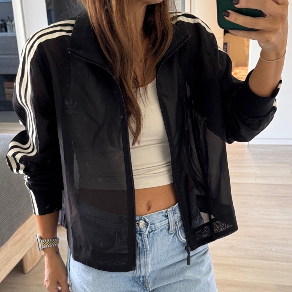 Adidas Women's Black Bomber Jacket with White Accents